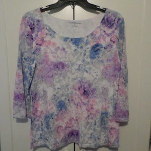 Croft & Barrow Dual Lined Supersoft 3/4 Sleeve Tee Watercolor Print M